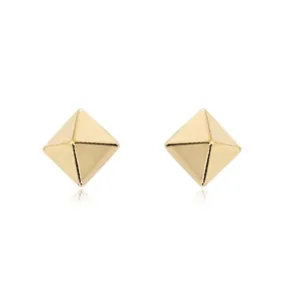 14k Gold Pyramid Button Stud Earrings