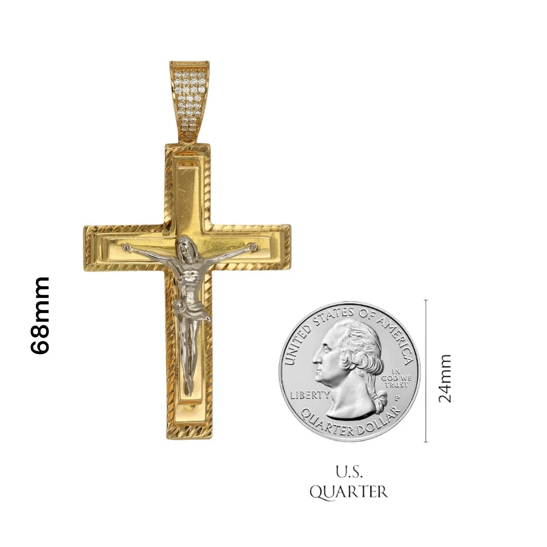 14K Yellow gold cross 70mm pendant-320327