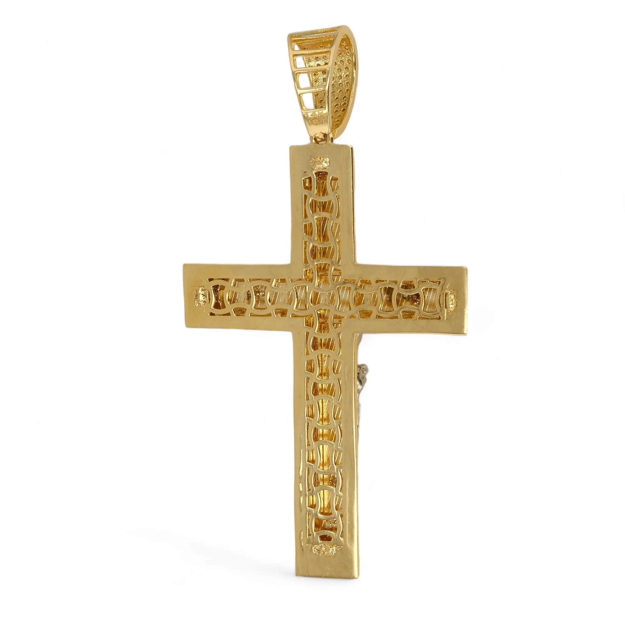 14K Yellow gold cross 70mm pendant-320327