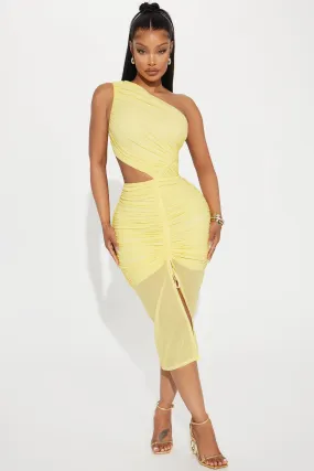 Amber Glow Mesh Midi Dress - Yellow