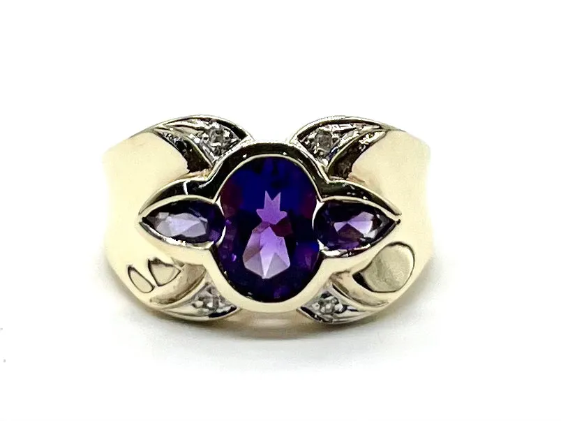 Bezel Amethyst and Diamond Ring