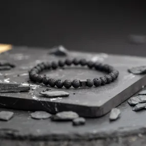 Bracelet with 6mm Black Lava stone and black spacer