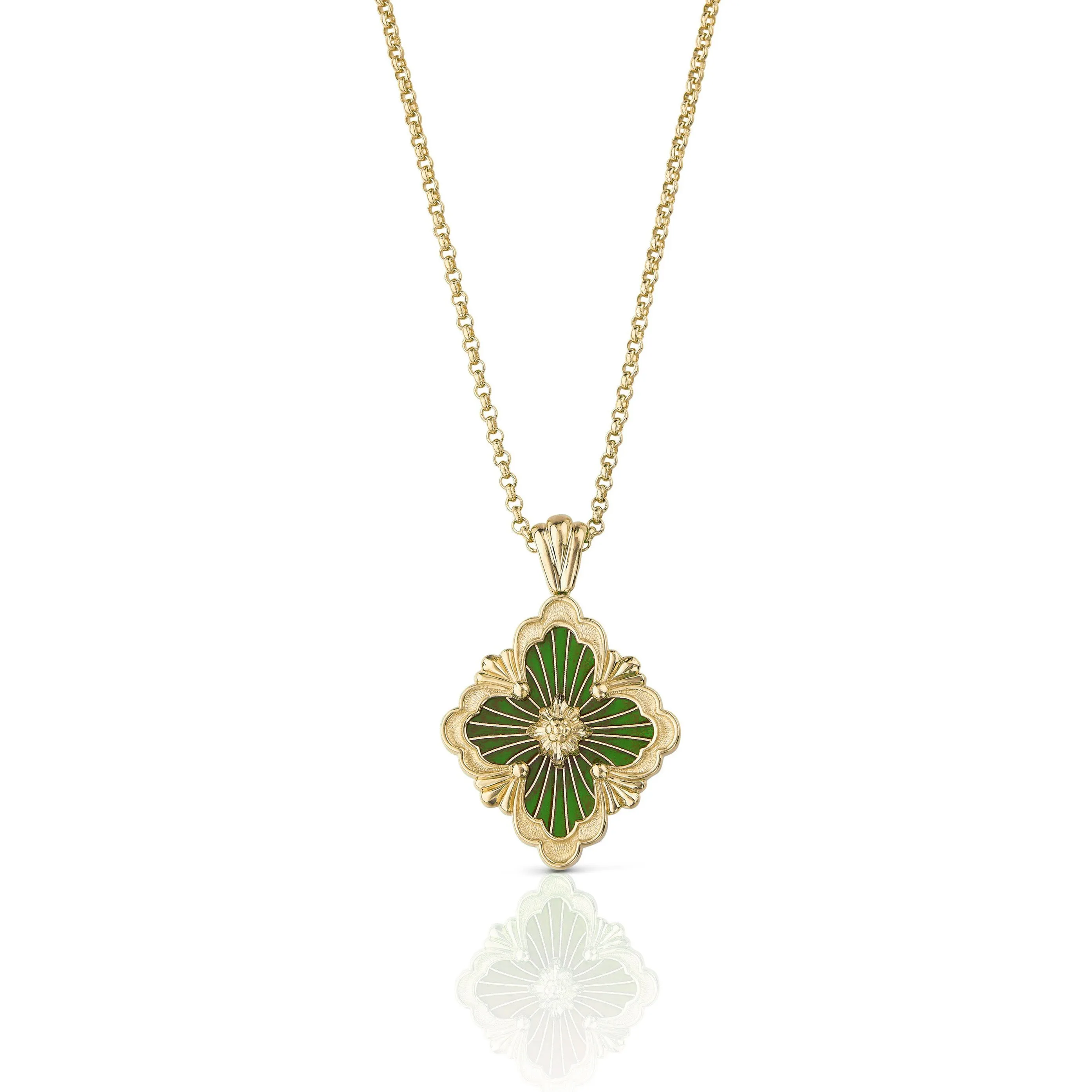 Buccellati - Opera Tulle - Pendant Necklace, 18k Yellow gold with Cathedral Green Enamel