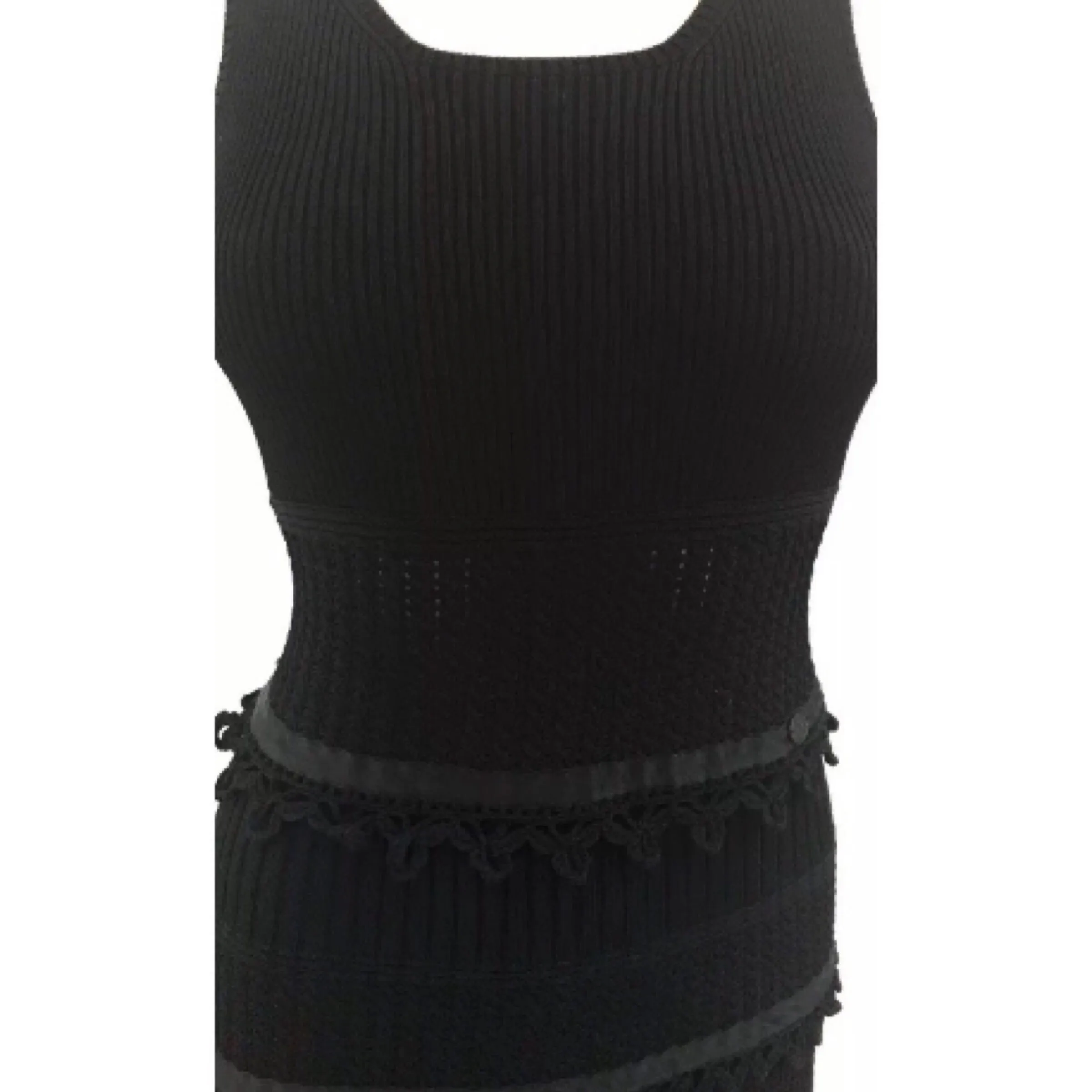 Chanel Black Knit Patchwork Sleeveless Dress with Ruffle Trim Size US6 | FR36