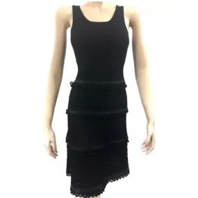 Chanel Black Knit Patchwork Sleeveless Dress with Ruffle Trim Size US6 | FR36