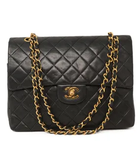 Chanel Vintage Black Leather Matelasse Double Flap Bag