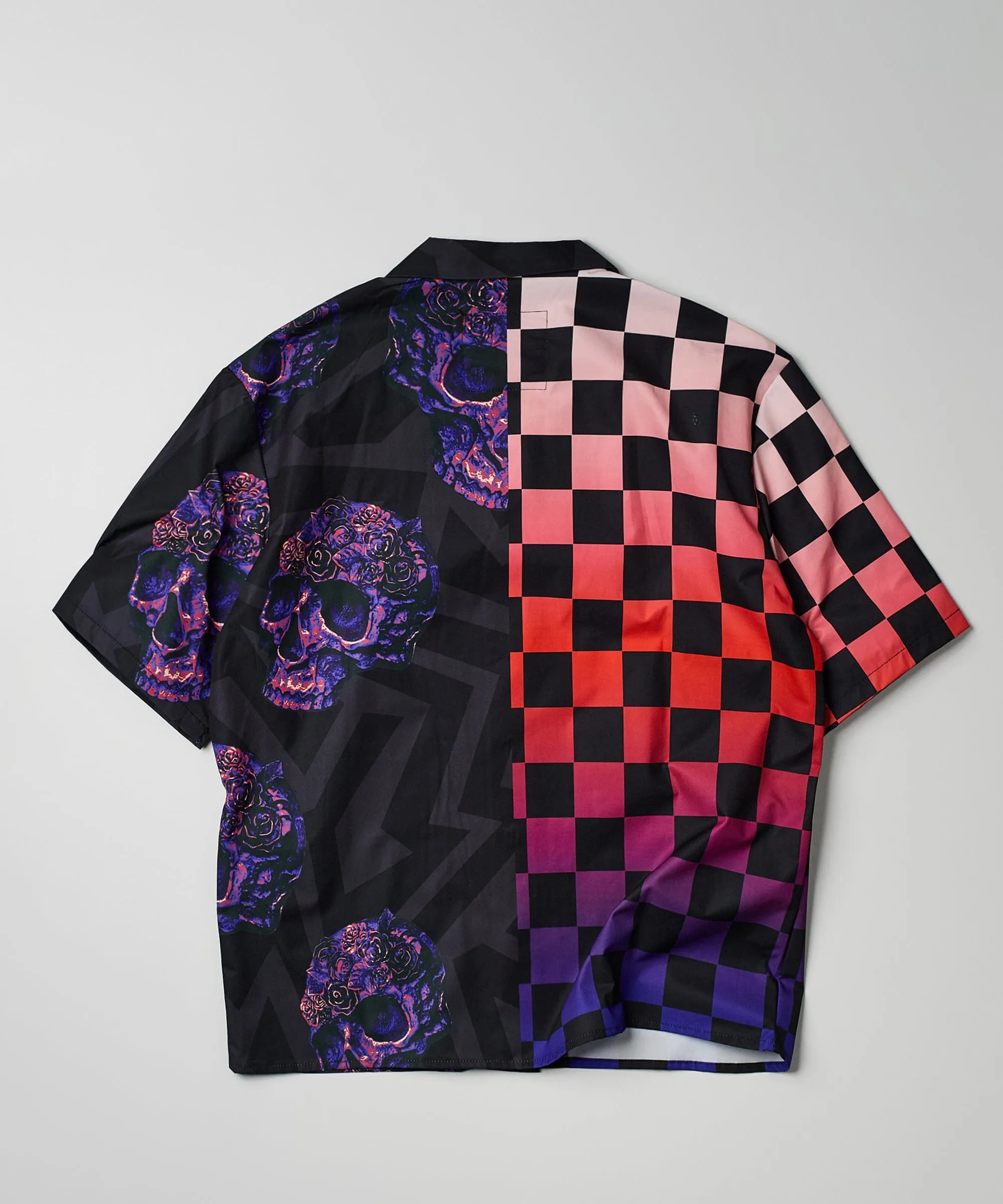 Checkers And Skulls Split Woven Short Sleeve Shirt