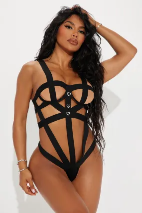 Deena Elastic Bandage Strappy Bodysuit Teddy - Black