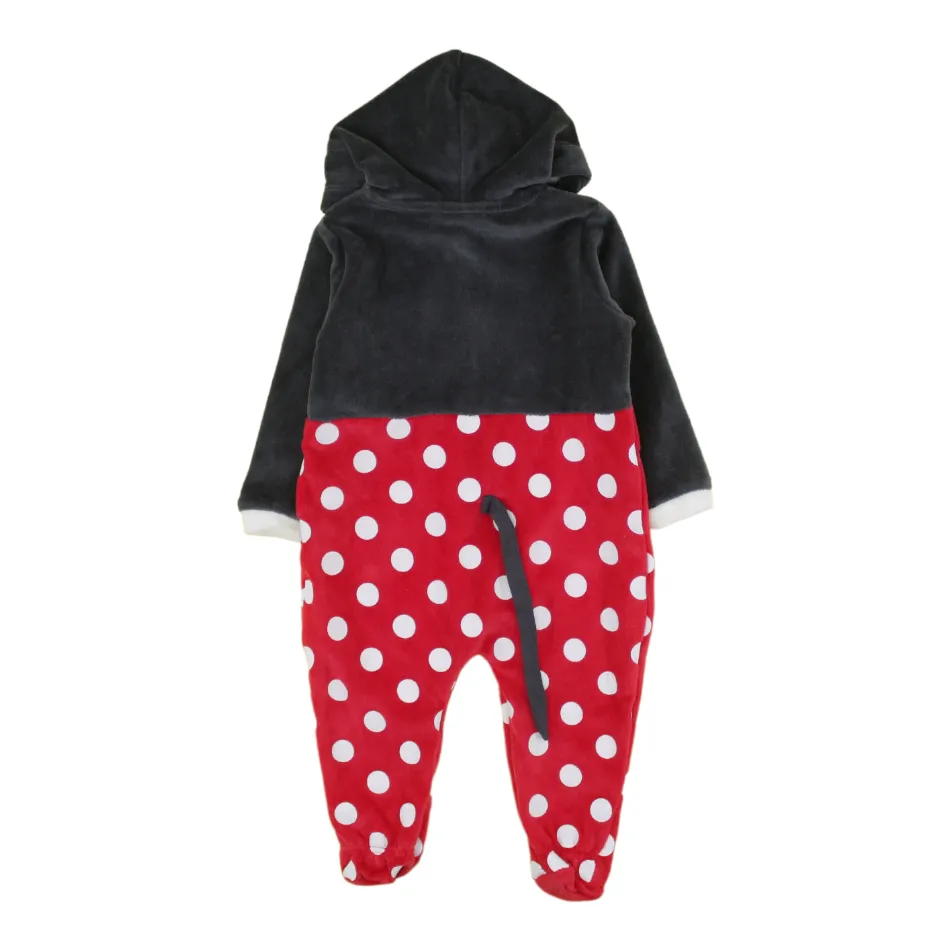 Disney Velour Hooded Side Zip Up Footed Sleeper - Minnie Hearts