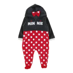 Disney Velour Hooded Side Zip Up Footed Sleeper - Minnie Hearts