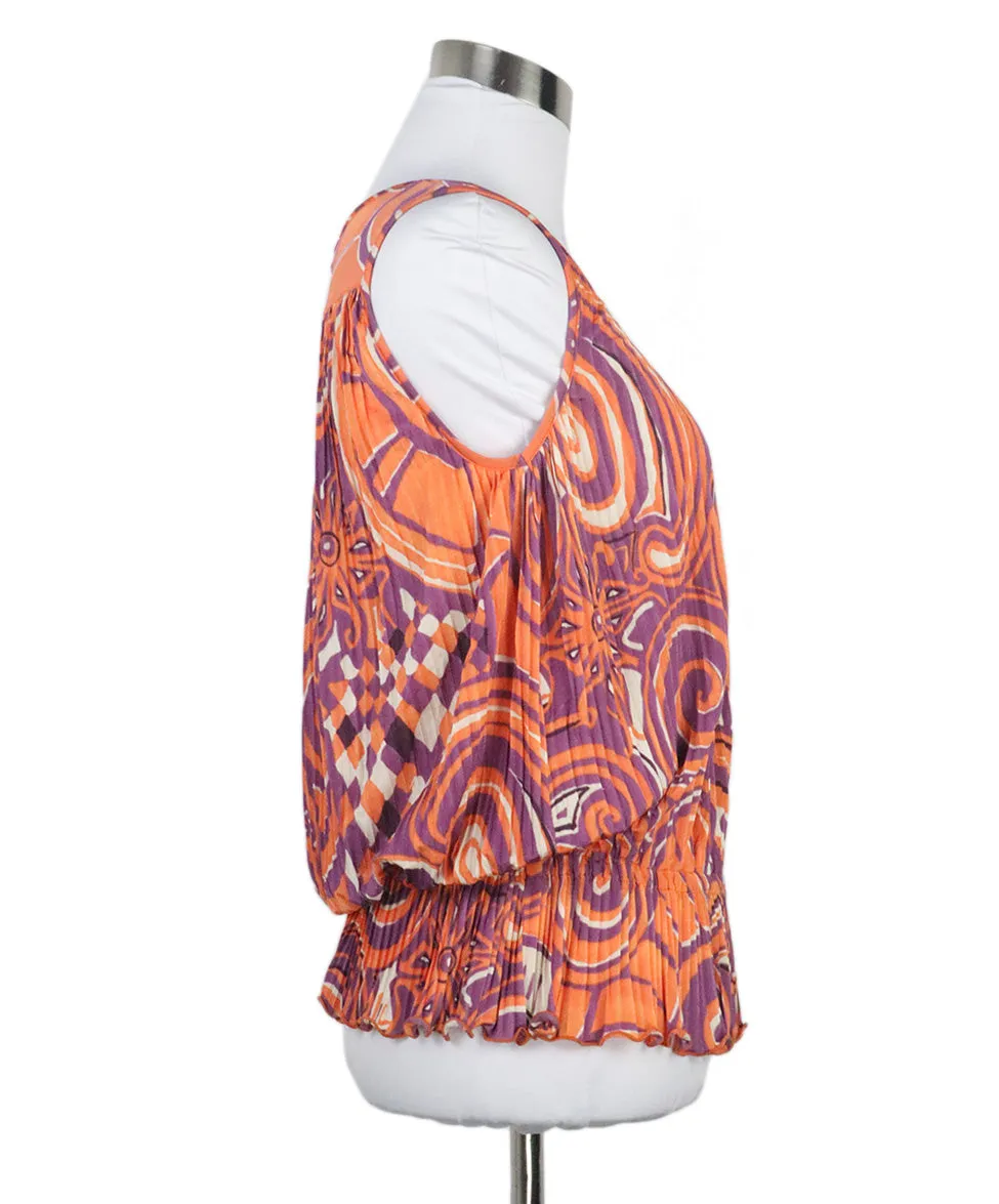 Etro Orange & Purple Pleated Top sz 6