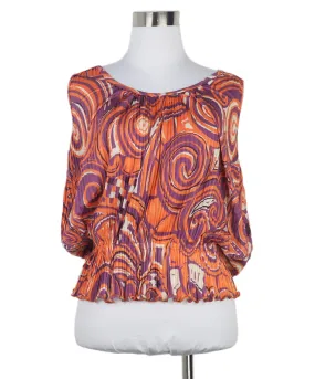 Etro Orange & Purple Pleated Top sz 6