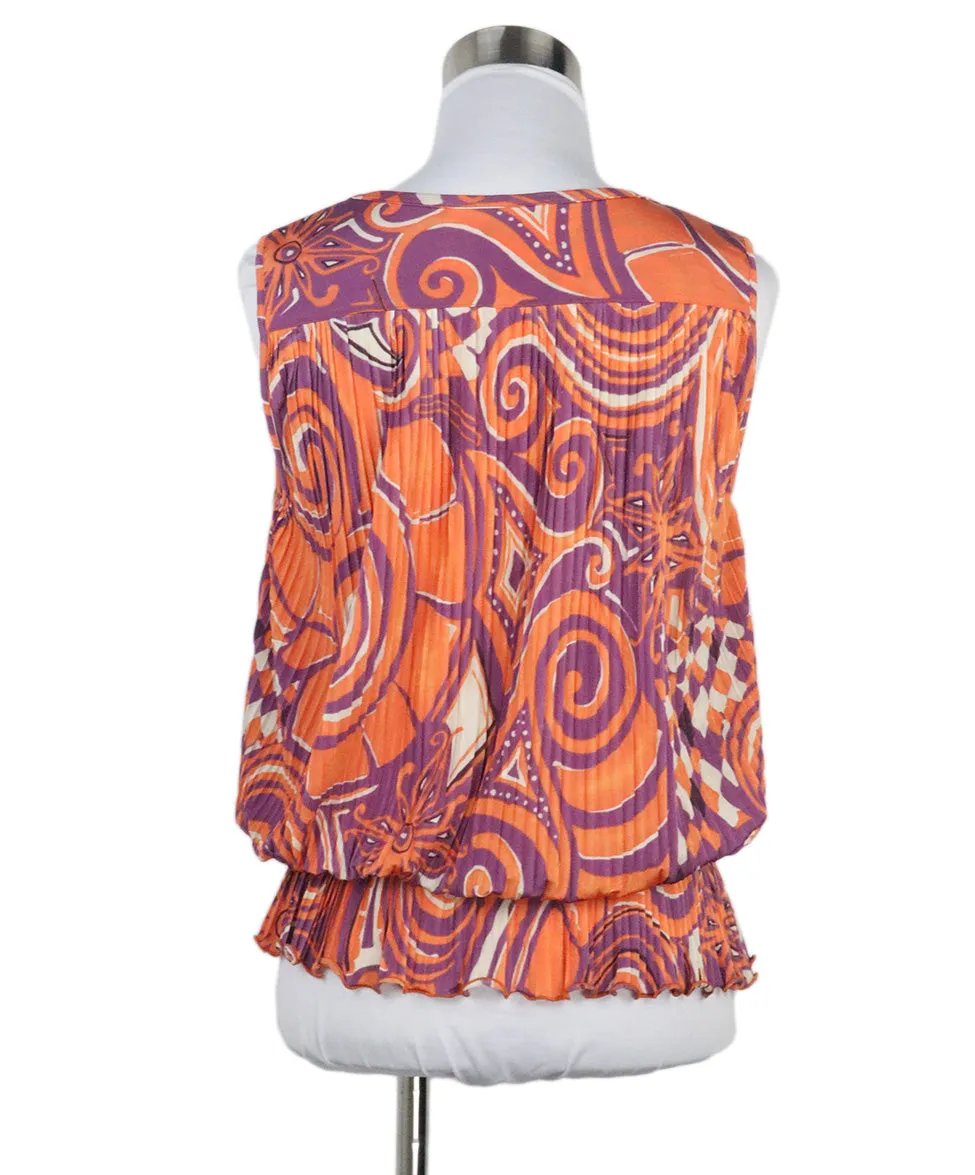 Etro Orange & Purple Pleated Top sz 6