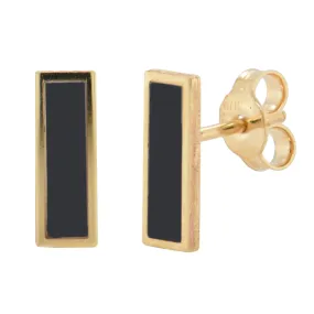 Gold & Onyx Bar Stud Earrings