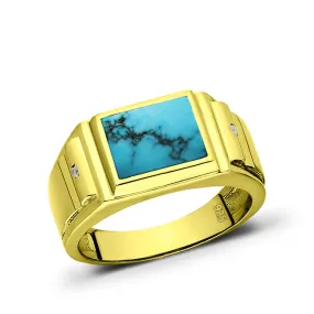 Gold Filled Mens 18k Yellow 2 Diamond Band Jewelry Size 5-15 Turquoise Ring