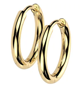 Gold PVD Titanium Hinged Hoop Huggie Earrings