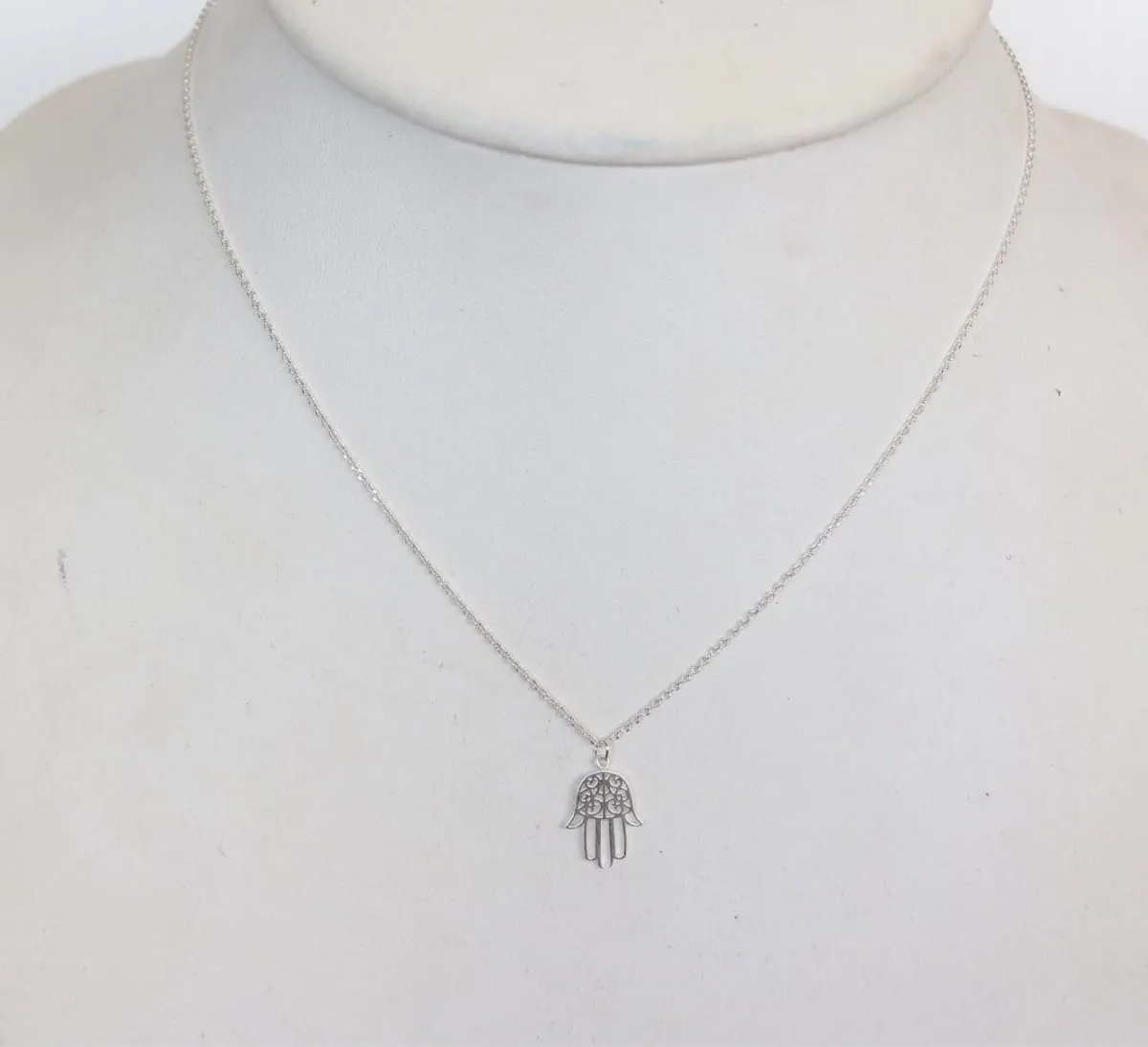 Hamsa Rhodium Necklace, Hamsa Charm, Rhodium Dipped Necklace, (SN101)