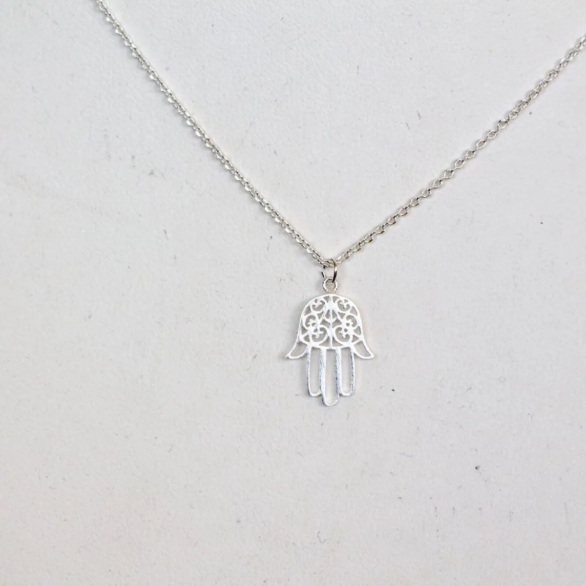 Hamsa Rhodium Necklace, Hamsa Charm, Rhodium Dipped Necklace, (SN101)