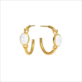 Lolita White Agate Hoop Earrings in Sterling Silver plated with 18k Yellow Gold