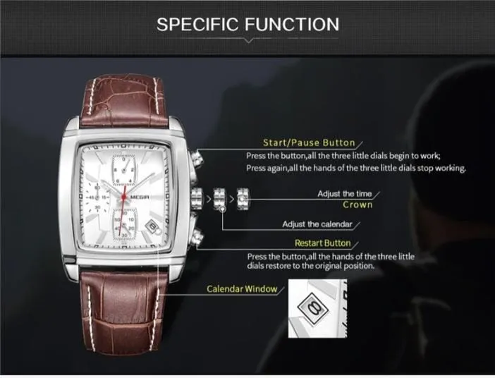 MEGIR Men Top Brand Luxury Rectangle Quartz  Watches