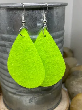 NEON Yellow Glitter Teardrop Earrings