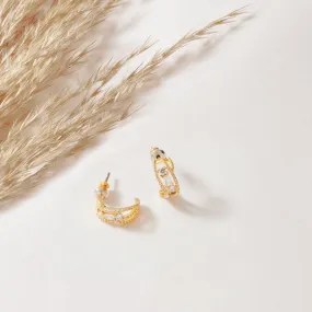 Real Gold Plated Sparkle Stone Hoop Earrings