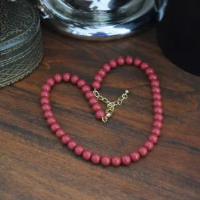 Red Coral Pearl Beaded Necklace - Small