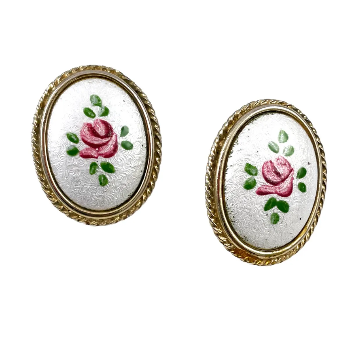 Rose Guilloche Enamel Earrings