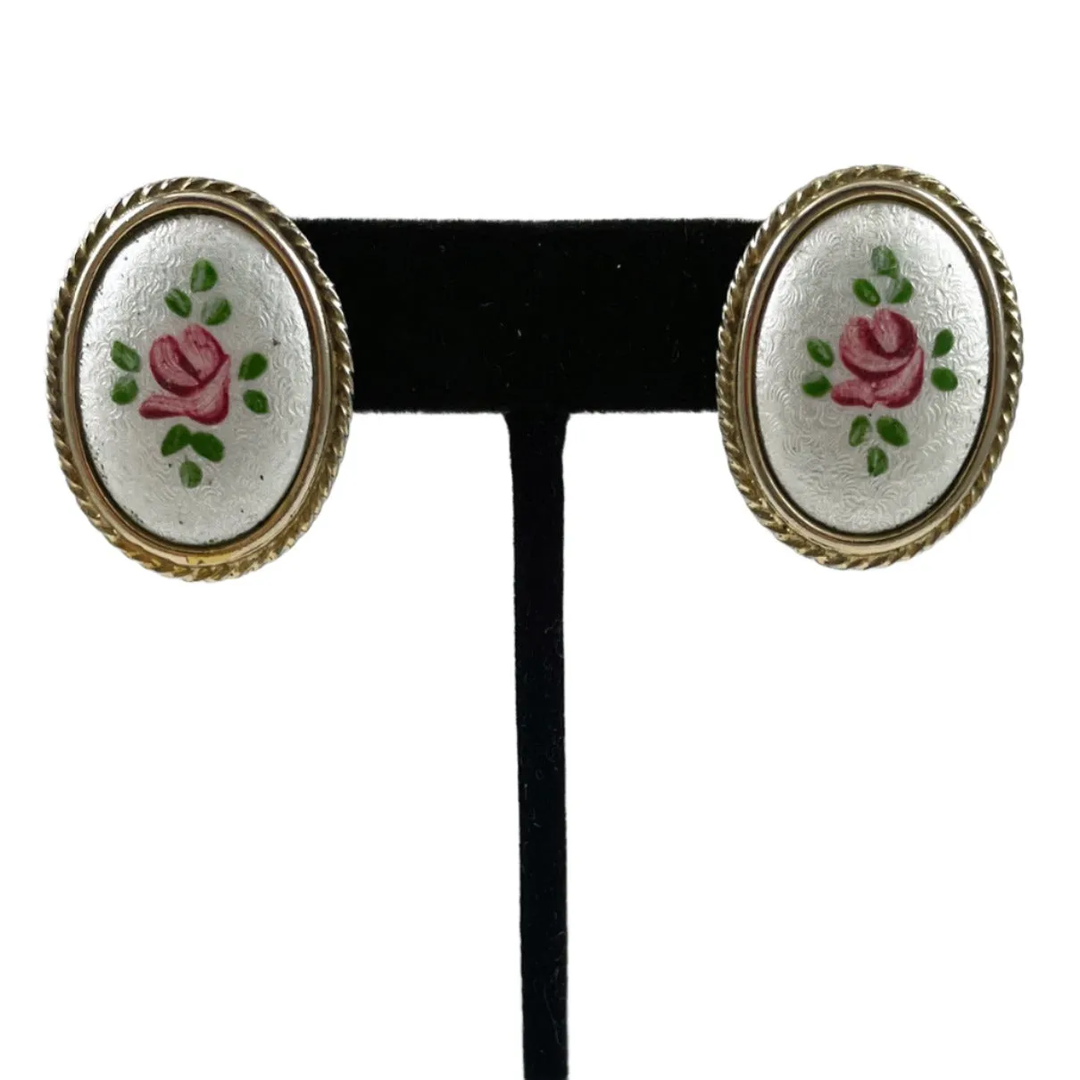 Rose Guilloche Enamel Earrings