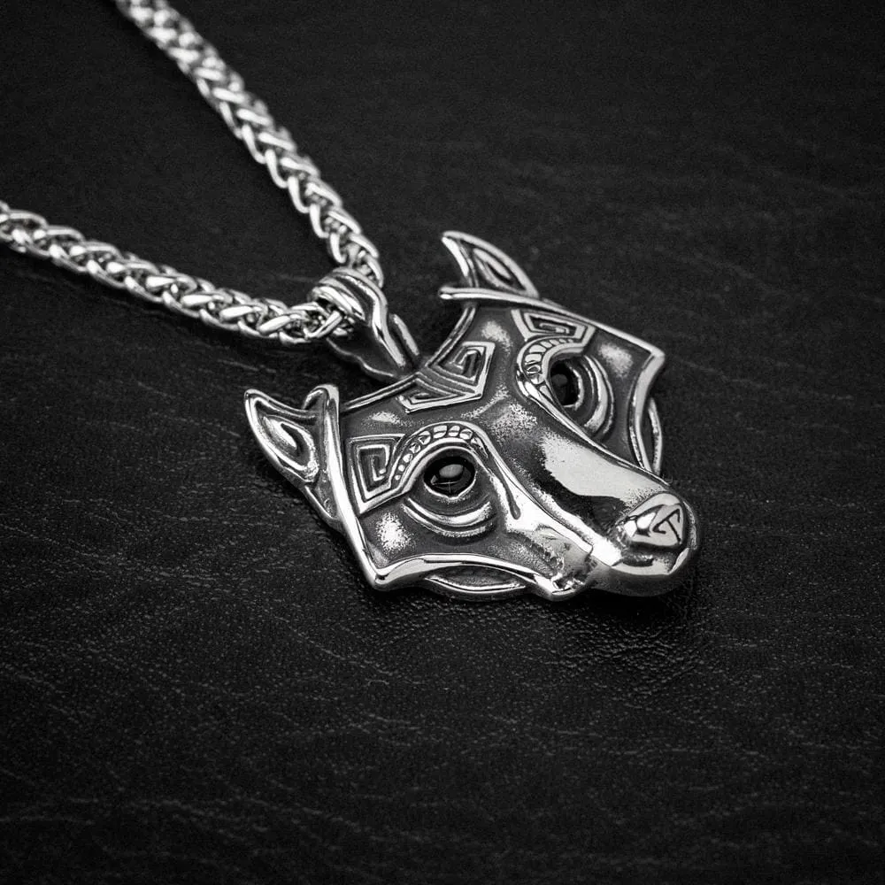 Stainless Steel Fenrir Pendant on Stainless Steel Chain