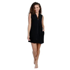 Terry Zip-front sleeveless hoodie dress