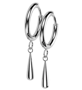 Titanium Teardrop Dangle Hinged Hoop Huggie Earrings