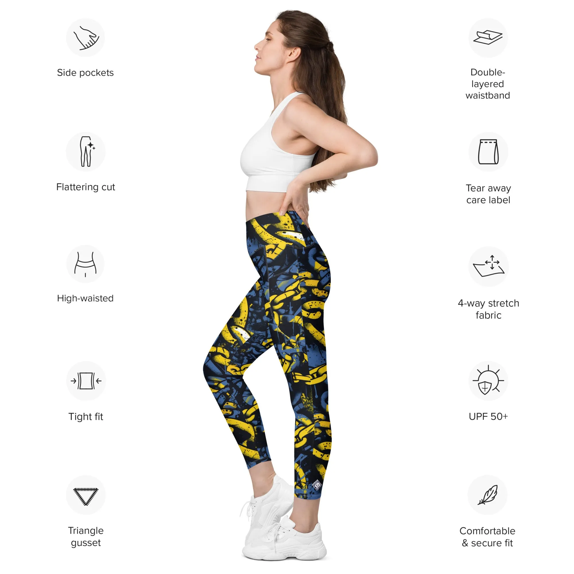 Urban Chic Strides: Women's Mile After Mile Golden Chains 002 Running Leggings