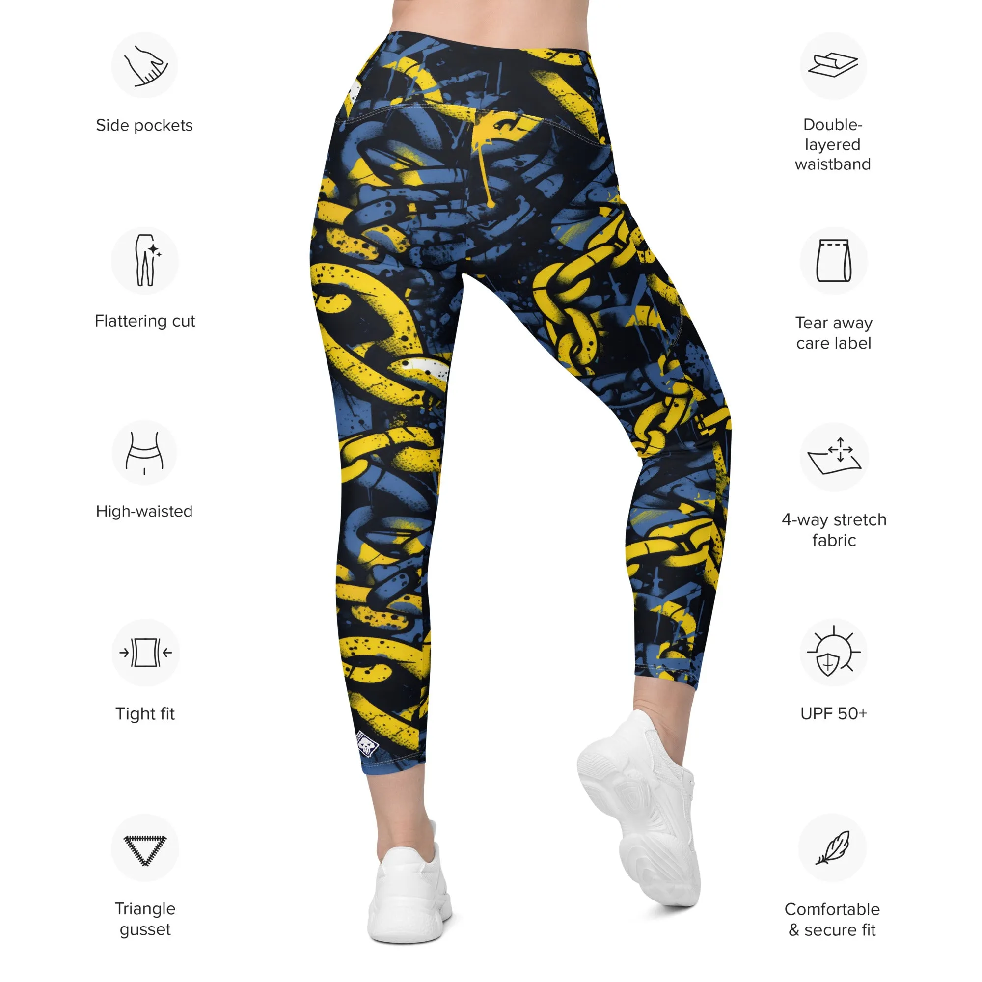 Urban Chic Strides: Women's Mile After Mile Golden Chains 002 Running Leggings