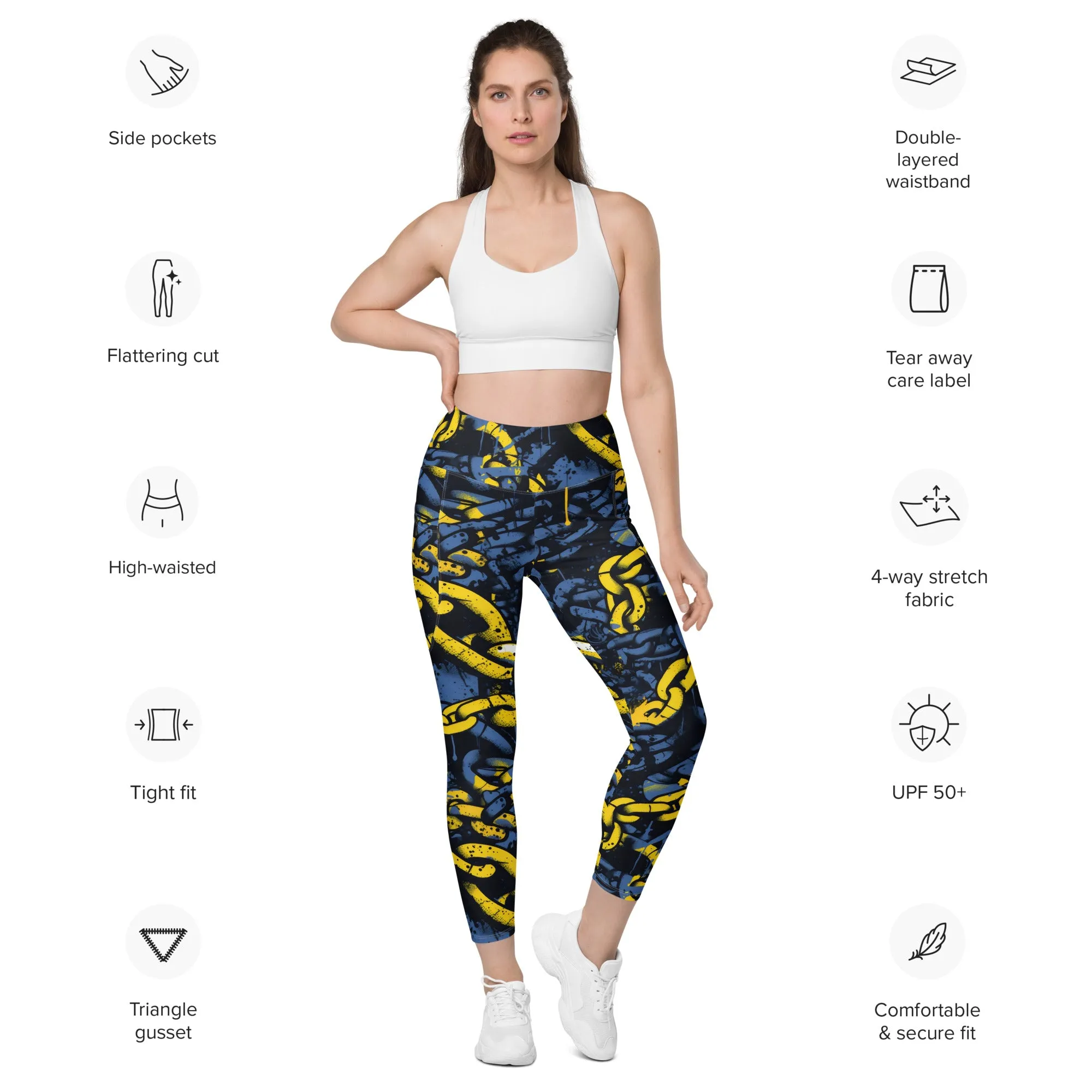 Urban Chic Strides: Women's Mile After Mile Golden Chains 002 Running Leggings