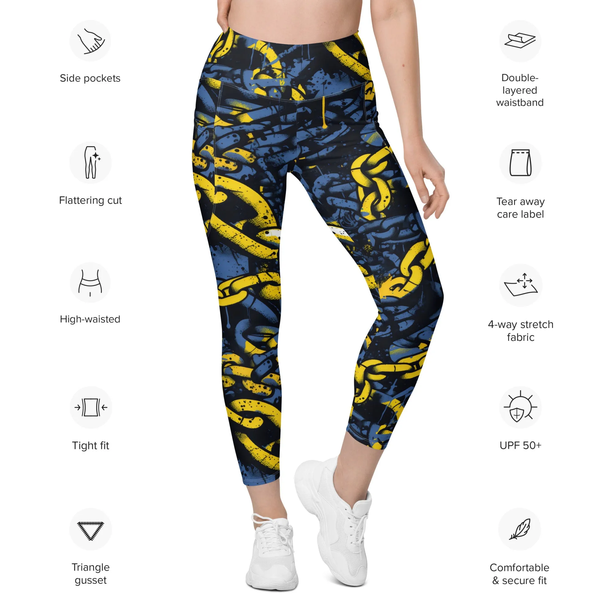 Urban Chic Strides: Women's Mile After Mile Golden Chains 002 Running Leggings