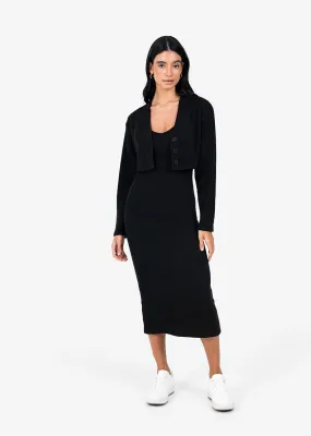 Wellness Rib Lounge Dress & Cropped Cardigan Set Black