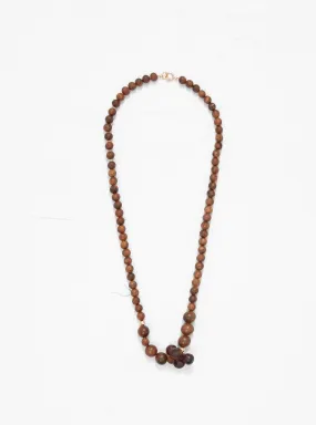 Wooded Beads Gold-Plated Necklace Brown